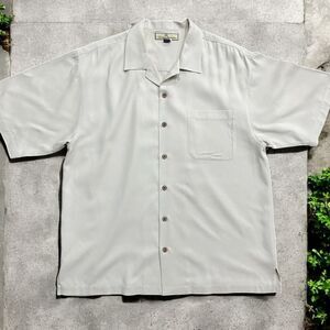 Tommy Bahama Casual Relax Beige Button Front Silk Shirt Men's Size Large